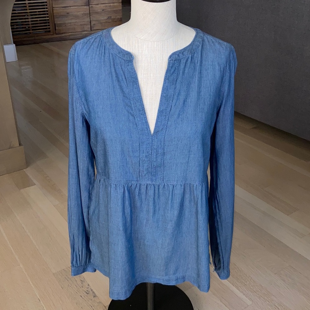 LOFT Soft Chambray Long Sleeve Blouse